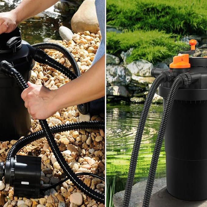 Pond Tubing 3/4” × 10ft- Black Corrugated Flexible PVC Hose, Kinkproof & Strong for Garden Ponds, Waterfall Sump Pump Pond Hose