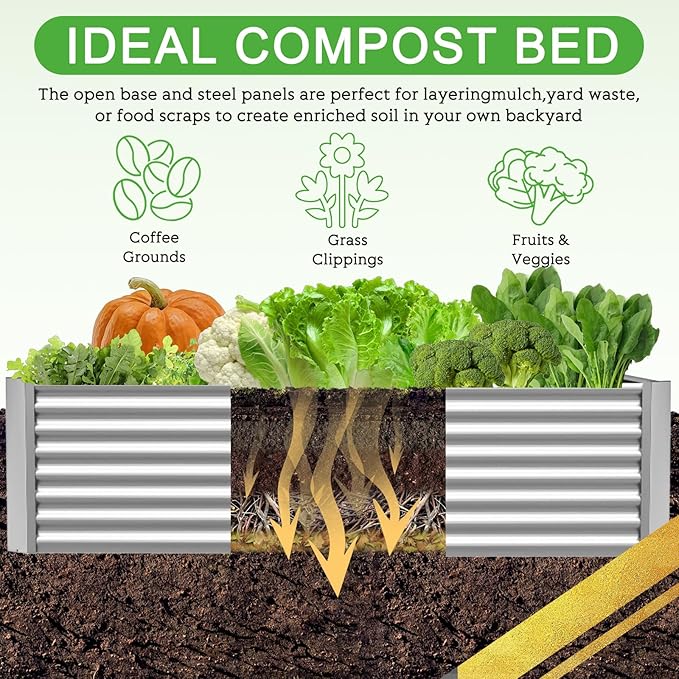 3 Pack Galvanized Raised Garden Bed Outdoor,Metal Garden Bed for Vegetables,Above Ground Garden Box for Flower,Steel Raised Beds for Gardening-36x18 inch