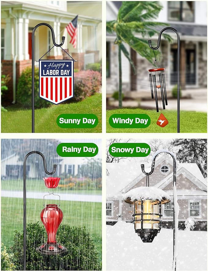 XDW-GIFTS Bird Feeder Pole for Outdoor, 2-Pack 76 Inch Shepherds Hooks Heavy Duty Garden Pole for Hanging Plant Basket, Solar Light Lanterns, Garden Plant Hanger Stands with 5 Base Prongs
