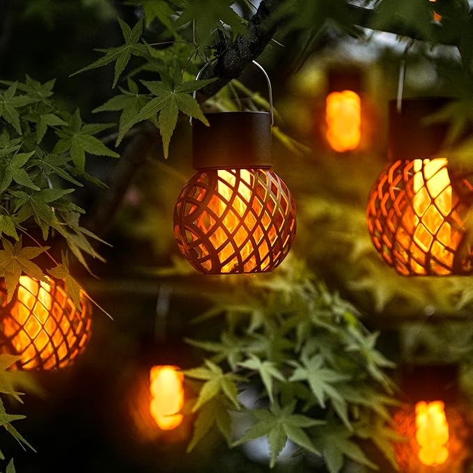 GIGALUMI 12 Pack Solar Lanterns for Outside,Solar Hanging Lights Outdoor Waterproof with Flickering Flame,Solar Powered Outdoor Lights Garden Decor for Yard,Patio,Tree,Camping,Festival Decoration