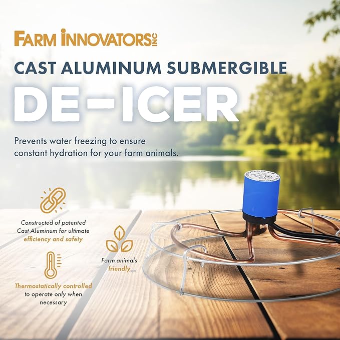 Farm Innovators 1500 Watt Cast Aluminum Submergible Water Tank Heater Deicer with Self Regulating Thermostat for Farm and Home, Silver