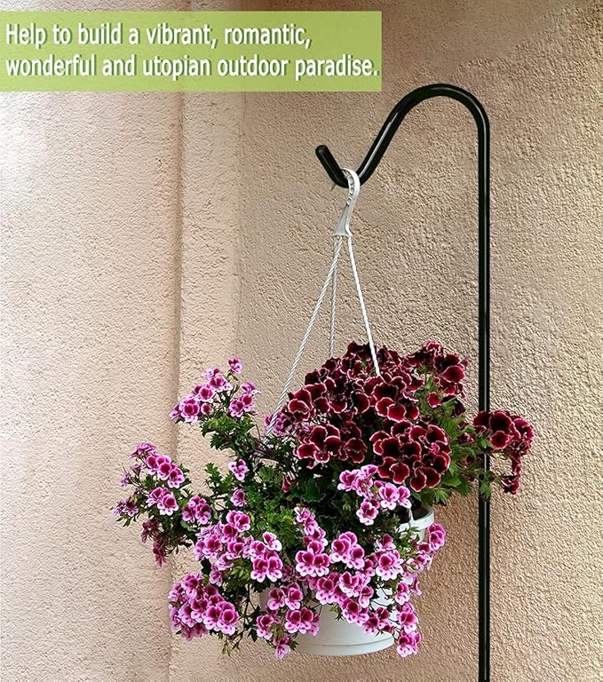 Garbuildman 92 Inch Tall Shepherd Hooks with 5-Forked Base, Adjustable Heavy Duty Bird Feeder Pole Stand Hanger for Outdoor, Shiny Black, 1 Pack