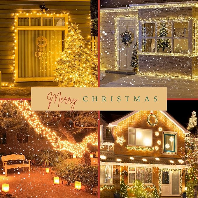 2-Pack Connectable 164FT 400LED Outdoor String Lights Waterproof, Twinkle Lights with 8 Modes, Christmas String Lights Green Wire for Holiday Party Christmas Decorations, Warm White