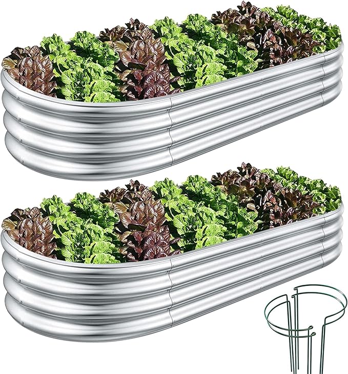 Galvanized Raised Garden Bed, Raised Garden Boxes, 2 Pcs 6×3×1ft Outdoor Galvanized Planter Box, Garden Stock Tank Outdoor with Metal Plant Stakes, Garden Beds for Vegetables Planting