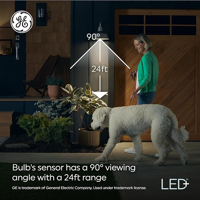 GE LED+ Motion Sensor LED Light Bulbs, 14W, PAR38 Outdoor Security Floodlights, Warm White, CAC (2 Pack)