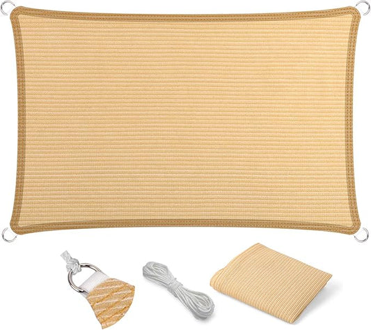 Eden's Decor Straight Flat-Edged Sun Shade Sail Rectangular 9' x 21' Beige UV-Blocking Outdoor Canopy Fabric Cloth Awning for Pergola Patio Garden Backyard Custom Size