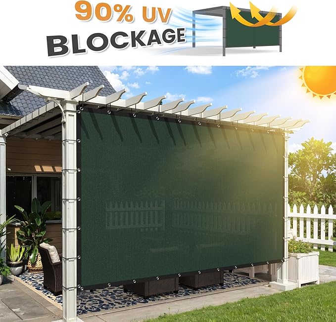 VICLLAX Shade Fabric Sun Shade Cloth with Every 2 FT Grommets for Patio Garden Pergola Cover Canopy 7x13 FT, Dark Green