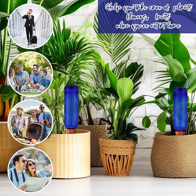 3 Sets Plant Watering Devices Terracotta 26 oz Self Watering Spikes Plastic Wine Bottles Slow Release Vacation Insert Automatic Plant Pot Waterer Device for Indoor Outdoor Garden
