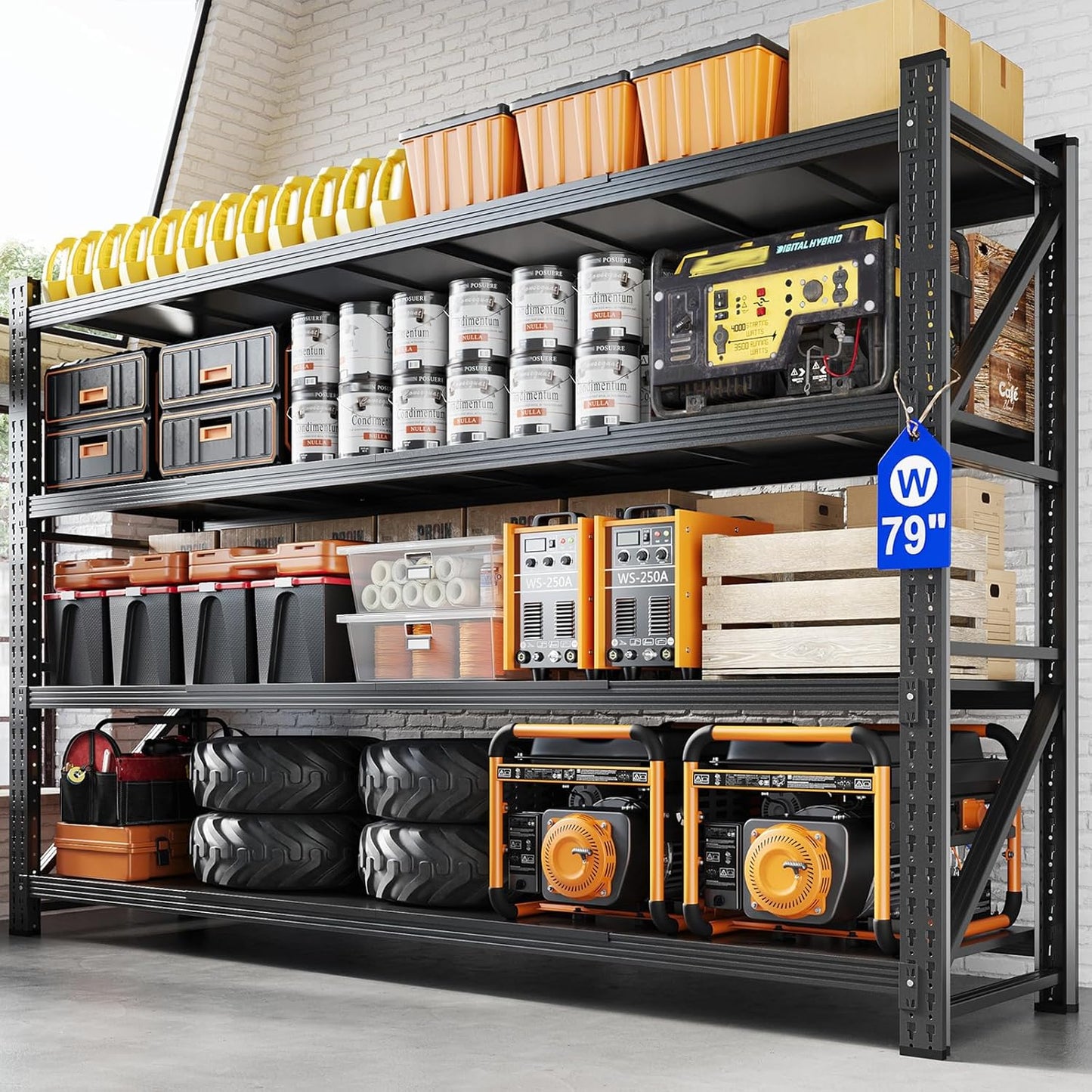 Yizosh 79" W Metal Garage Storage Shelves,7000LBS Heavy Duty 4-Shelf Adjustable Steel Organization Shelving,Utility Rack Shelf,79" W x 24" D x 79" H for Basement,Warehouse,Industrial