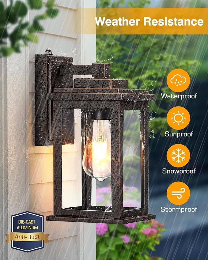 VIANIS Oil Rubbed Bronze Dusk to Dawn Porch Lights Outdoor, 2-Pack Anti-Rust Aluminum Outside Lights for House, Porch, Garage, Front Door, Patio, Easy-to-Install Waterproof Modern
