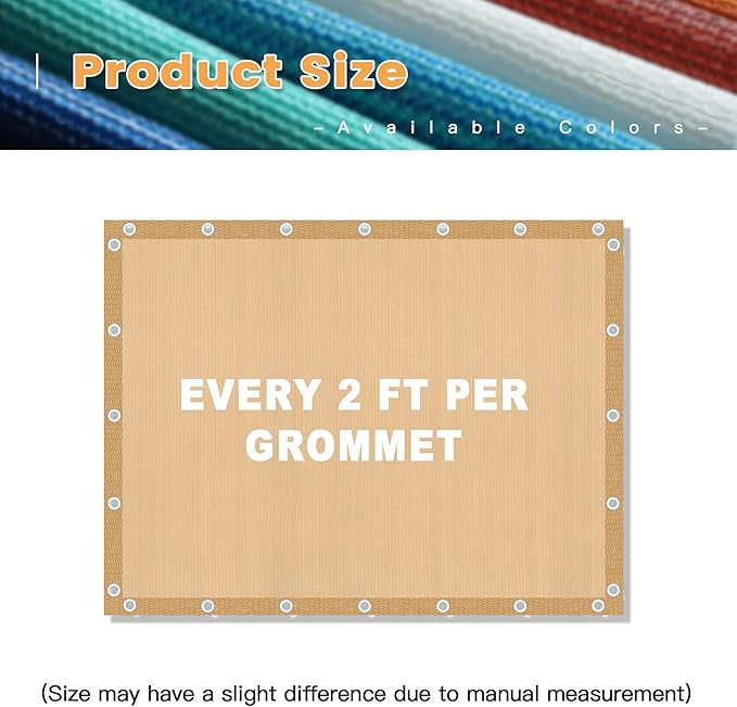 VICLLAX Shade Fabric Sun Shade Cloth with Every 2 FT Grommets for Patio Garden Pergola Cover Canopy 7x18 FT, Wheat