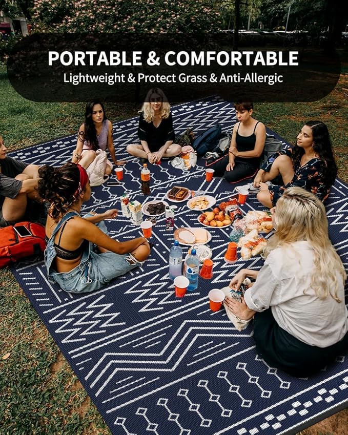 COCOER Outdoor Rug Carpet Waterproof 9x12 ft Patio Rug Mat Indoor Outdoor Area Rug for RV Camping Picnic Reversible Lightweight Plastic Straw Outside Rug for Patio Decor Decoration Boho Rug