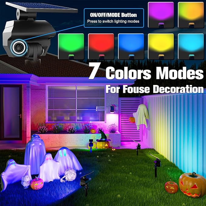 NIORSUN Solar Color Changing Lights Outdoor,7 Lighting Modes RGB Solar Outdoor Lights,IP67 Waterproof Multicolor Landscape Spotlights for Halloween Holiday Decorations,8 Pack