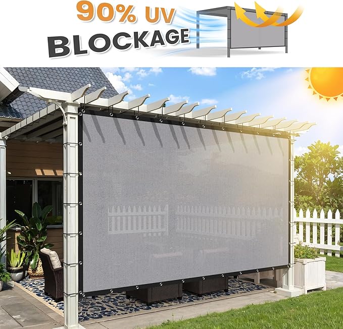 VICLLAX Shade Fabric Sun Shade Cloth with Every 2 FT Grommets for Patio Garden Pergola Cover Canopy 10x17 FT, Light Grey