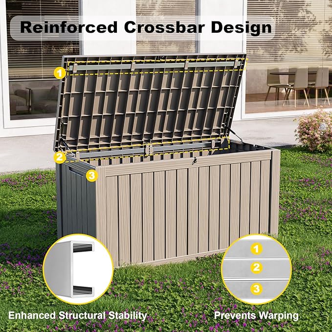 DRATO 150 Gallon Outdoor Storage Box, Large Waterproof Deck Box, Lockable Resin Storage Container with Reinforced Support for Patio Cushions, Garden Tools, UV-Resistant Outdoor Chest