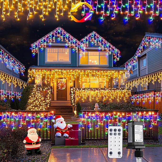JMEXSUSS Color Changing Christmas Lights Outdoor Waterproof, 400 LED Christmas Icicle Lights with Remote, Warm White to Multicolor Icicle String Lights for Christmas Eaves Party Decorations