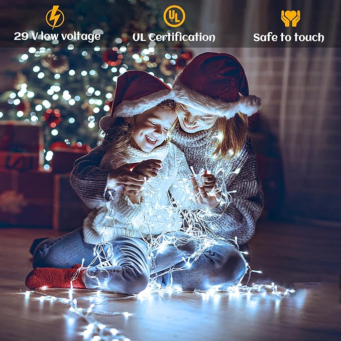 Icicle lights Outdoor - 33ft Christmas Lights with 400LED 75 Drops 8 Modes, Plug in Curtain String Lights Waterproof for Holiday Wedding Party Home Garden Bedroom Indoor Outdoor Decoration, Cool White