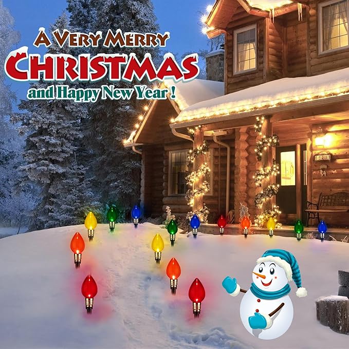 Brightown 4 Pack C9 Christmas Pathway Lights Outdoor Total 69.6 Ft 40 Lights Waterproof Connectable Walkway Lights for Yard Ground Sidewalk Driveway Christmas Decorations