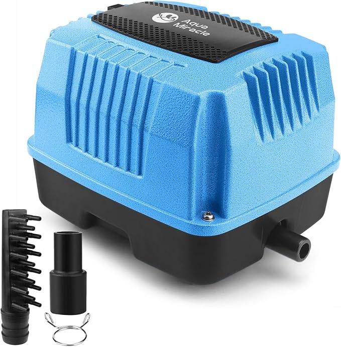 AquaMiracle Super Powerful Linear Air Pump AP-40/AP-60/AP-80 Pond Aerator, Septic Air Pump, Hydroponic Air Pump, Koi Pond Air Pump 635/950/1350GPH, for Waste Treatment, Fish Farm, Seafood Restaurant