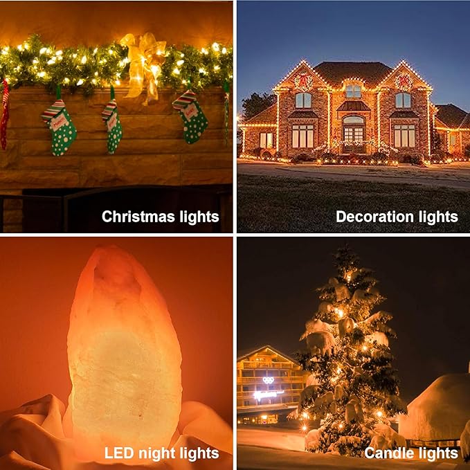 C9 Christmas Replacement LED Light Bulbs, E17 Base Commercial Grade Holiday Bulbs, 4W 5W 6W 7W Incandescent Equivalent, Warm White 2200K, Clear Plastic Bulbs for Christmas String Light - 50 Pack