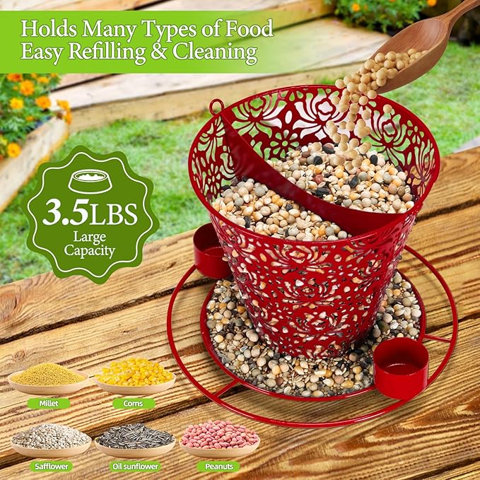 Solar Bird Feeders for Outside Hanging Metal Wild Bird Feeder Solar Lanterns Outdoor Waterproof Garden Decor for Yard red
