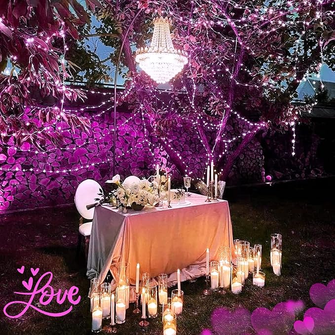 JMEXSUSS 4 Pack Pink Solar Lights, Each 33ft 100 LED Solar String Lights Outdoor Waterproof, 8 Modes Copper Wire Pink Fairy Light for Yard Patio Garden Party Wedding Decorations