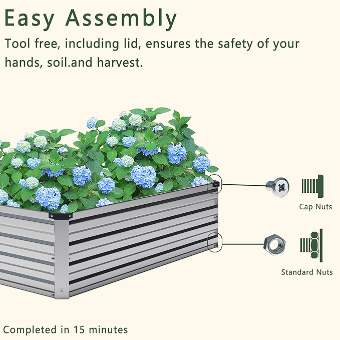 2PCS 12x4x1FT Galvanized Raised Garden Bed Kit,Vegetable Boxes-Rectangle Metal Flower Box,Large Planter Raised Beds Outdoor Garden for Planting,Fruit,Herb-Sliver