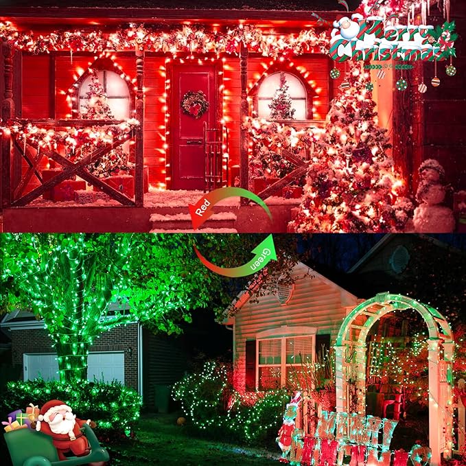 JMEXSUSS 100 LED Red & Green Christmas Lights Plug in, Christmas String Lights Indoor, 33ft Connectable Color Changing Christmas Lights Outdoor for Christmas Party Decor