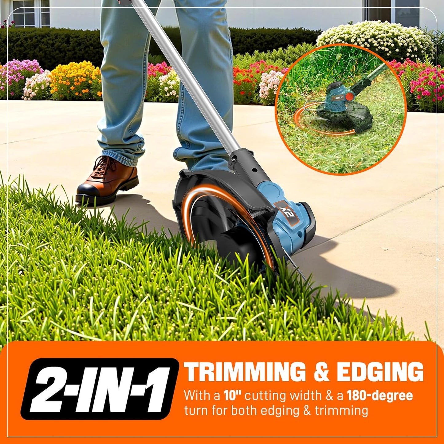 SENIX X2 20V 10'' Weed Wacker - 2 (2.5 Ah) Batteries, 2A Charger and Spool Included- X2GT-BDL