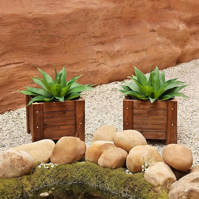 Artificial Plants Outdoor,UV-Resistant Fake Agave Succulent Plant 23 Inch Medium Size Faux Succulents Stems for Indoor Realistic & Natural Home Decor Plants for Office Housewarming