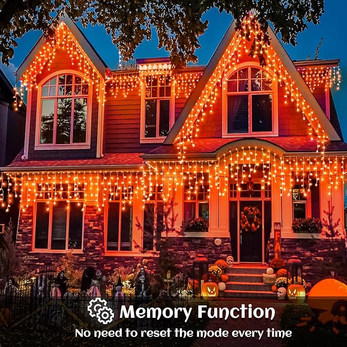 66ft Icicle Lights for Outside, Orange Christmas Lights Outdoor Indoor 640 LED Twinkle String Lights with 120 Drops Clear Wire Short Curtain Lights for Room Home Wall Bedroom Decor