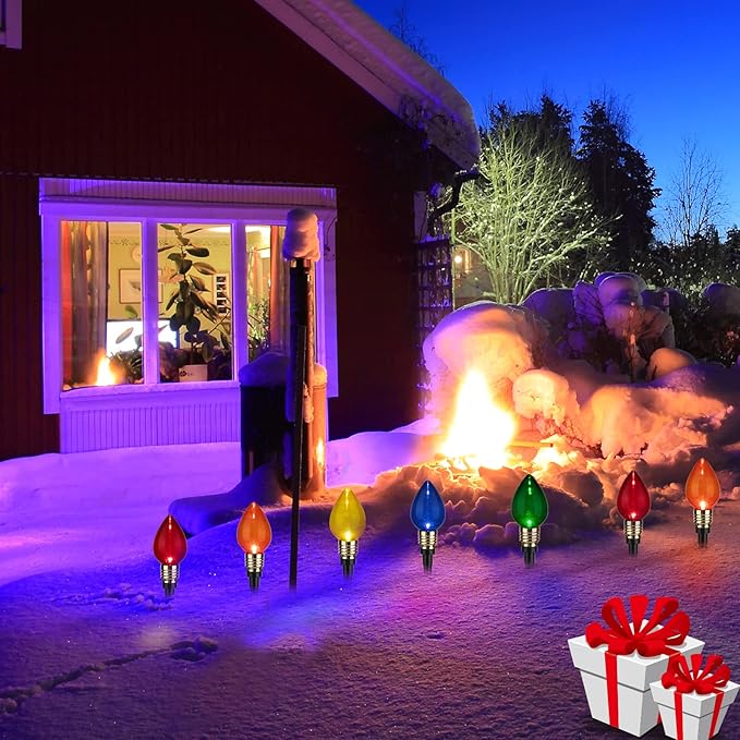 C9 Christmas Pathway Lights Outdoor-17.4 Ft 10 Lights C9 Walkway Lights Waterproof for Ground Sidewalk Driveway Yard Outdoor Christmas Decorations