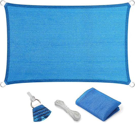 Eden's Decor Straight Flat-Edged Sun Shade Sail Rectangular 9' x 19' Blue UV-Blocking Outdoor Canopy Fabric Cloth Awning for Pergola Patio Garden Backyard Custom Size