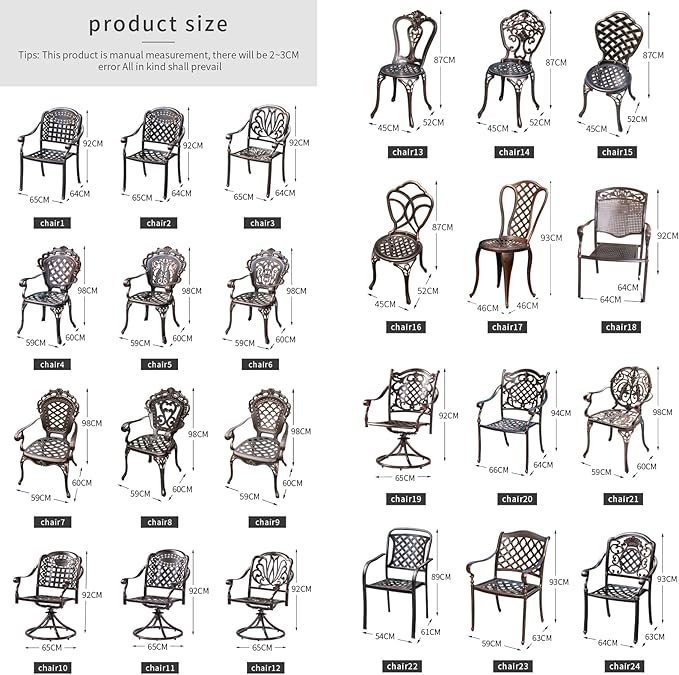 Outdoor Dining Chair Cast Aluminum Patio Chairs Set of 2 All-Weather Patio Dining Chair with Adjustable Feet for Backyard Garden (JL Chair)