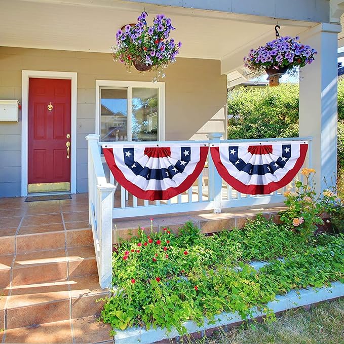 USA Pleated Fan Flag American US Bunting Flag Patriotic Half Fan Banner Flag with Canvas Header and Brass Grommets for 4th of July Memorial Day Indoor Outdoor Decoration (30, 1.5x3 Feet)