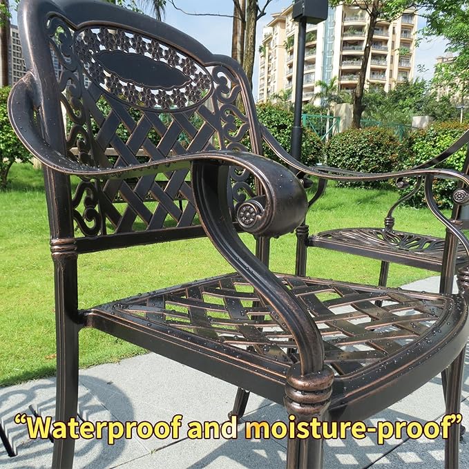 Outdoor Dining Chair Cast Aluminum Patio Chairs Set of 2 All-Weather Patio Dining Chair with Adjustable Feet for Backyard Garden (Die-Casting B Chair)