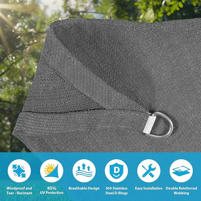 Amagenix Sun Shade Sail 10'X25' Curved Edge Outdoor Shade Canopy Dark Grey Breathable 95% UV Block Shade Cloth for Patio Garden Backyard (We Make Custom Size)