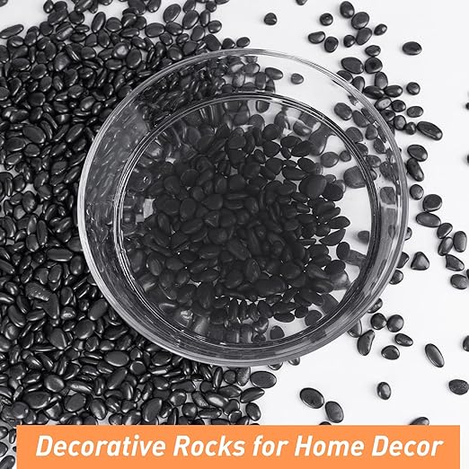 10 lbs Black Pebbles for Indoor Plants, Succulent, Bamboo, Vase, 3/8" Plant Rocks for Pots Indoor, Small River Rocks Decorative Pea Gravel, Highly Polished