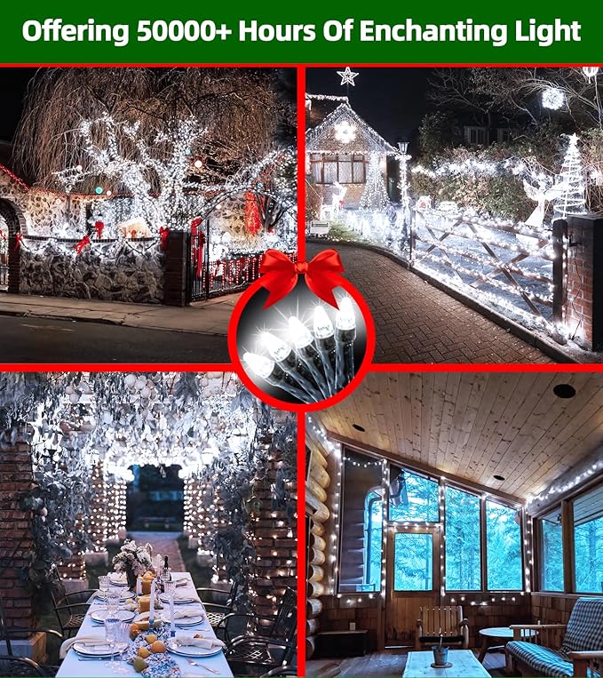 750 LED Outdoor Christmas Lights Decorations, 246ft Green Wire LED Christmas String Lights with Timer Memory, Twinkle Lighs for Indoor Outdoor Xmas Party Christmas Tree Wedding Garden Patio Cool White