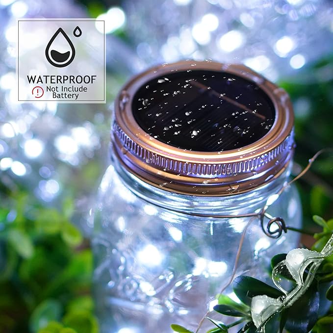 Mason Jar Solar Lights 30 LED, 10 Pack Hanging Solar Lanterns Outdoor, Waterproof Fairy Lights for Patio Garden, Wedding, Yard - Cool White