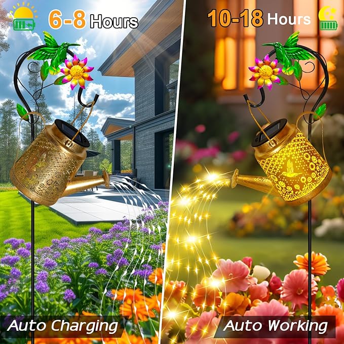 Hummingbird Solar Watering Can Lights, Outdoor Waterproof Garden Lanterns with Shepherd Hook, Solar Garden Decor for Yard Outdoor Landscape Pathway Porch Patio, Gift for Women Mom Grandma