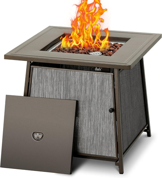BALI OUTDOORS 50,000 BTU Propane Fire Pit Outdoor, 28 inch Propane Fire Pit Table Square, Gas Firepits for Outside Patio, Garden, Backyard