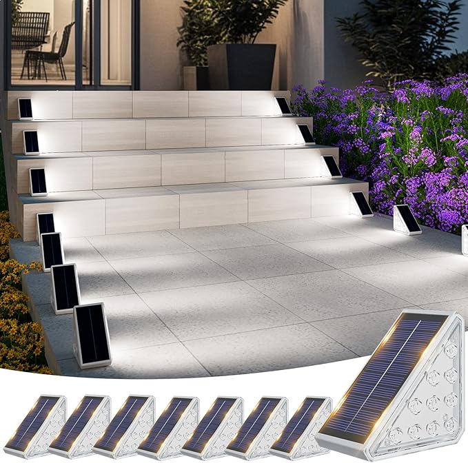 VOLISUN Solar Step Lights for Outside, Solar Stair Lights Outdoor Waterproof IP67, LED Outdoor Step Lights, Outdoor Stair Lights Decor for Deck, Front Step, Front Porch and Patio (8 Pack,Cool White)