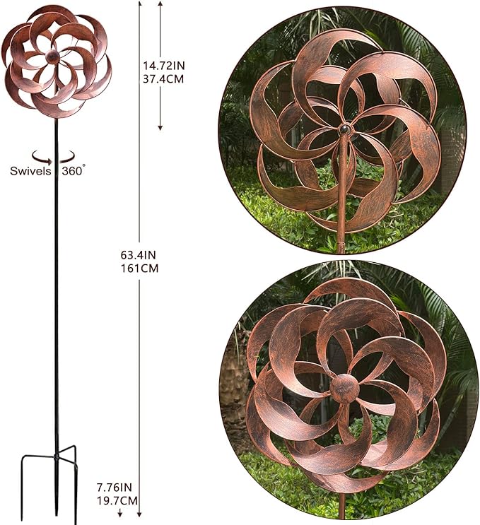 360 Degrees Metal Swivel Classical Wind Spinner Willow Leaves for Patio Lawn Outdoor Yard Lawn Garden