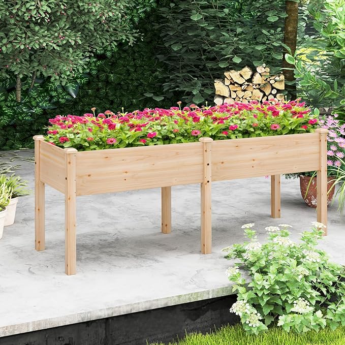 Giantex Raised Garden Bed, Elevated Wood Planter Box with Drain Hole, Gardening Planter Raised Bed for Planting Vegetables Flowers Succulents Herbs,73" Lx23 Wx30 H