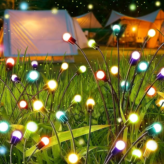 COVS Solar Garden Lights 8 LED Vibrant Firefly Starburst Swaying Lights by Wind Solar Lights for Outside Garden Decoration Firefly Lamp Outdoor Waterproof Multi Color (8 Pack, Multi-Colored)