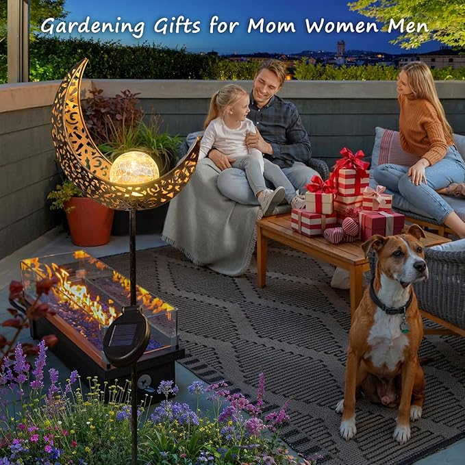 HOMEIMPRO Moon Solar Lights Outdoor Garden Decor Gifts for Women,Waterproof Stakes Yard Decorations for Lawn, Patio Accessories, Backyard Ornaments Birthday,Mothers Day Gifts Mom Grandma (Bronze)