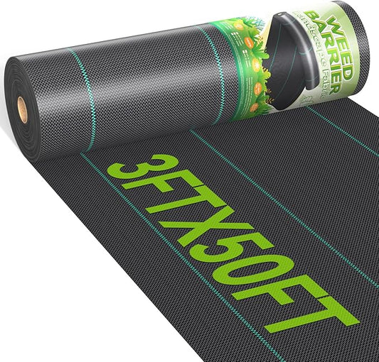 3ftx50ft Weed Barrier Landscape 3.2oz Fabric Heavy Duty, Woven Weed Control Cloth, Woven Geotextile Fabric for Underlayment, Gardening Ground, Commercial Driveway Weed Block Cover Mat