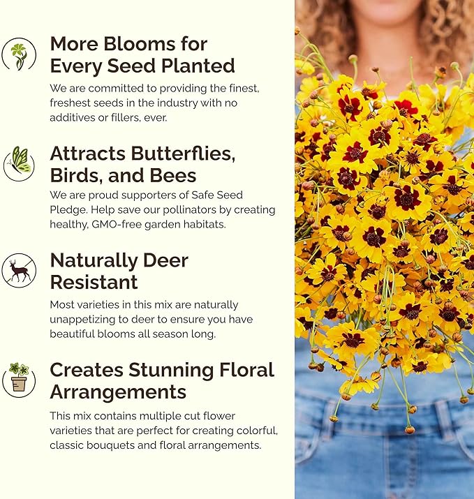 Eden Brothers All Annual Wildflower Mixed Seeds for Planting, 50 lb, 24,000,000+ Seeds with Sunflower, Indian Blanket | Attracts Pollinators, Plant in Spring or Fall, Zones 3, 4, 5, 6, 7, 8, 9, 10