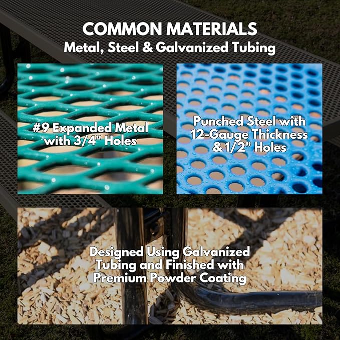 Heavy-Duty Portable Outdoor Picnic Table with Umbrella Hole, Expanded Metal Patio Dining Furniture Made in America (46" Round Top, Textured Brown)
